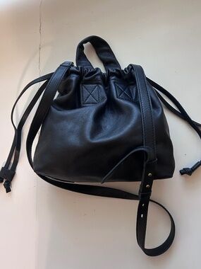 Madewell Black Leather Drawstring Crossbody